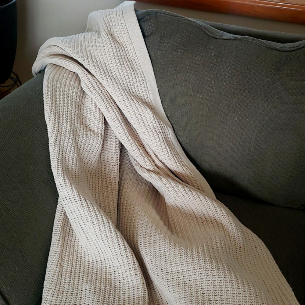 Tan Knitted Throw Blanket for Cozy Bedding